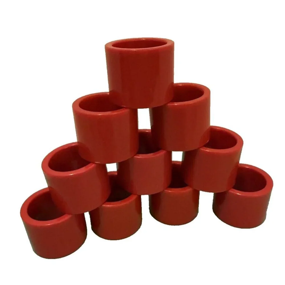 Vintage Red Lucite Napkin Rings Set 10 MCM Christmas Hong Kong Plastic Retro